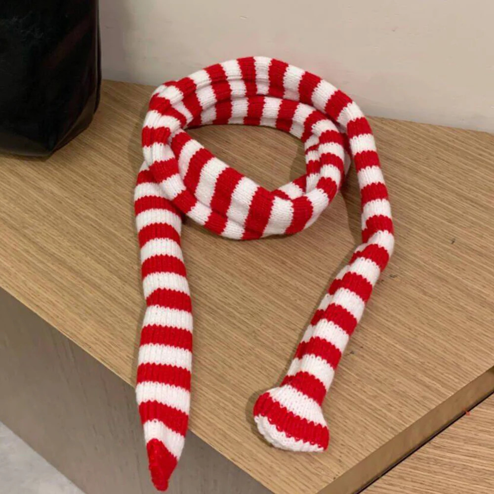 Fashion Y2K Knitted Long Thin Strip Scarf Girl Striped Skinny Slim Narrow Ribbon Scarves Women All-match Clothing Accessories 250717