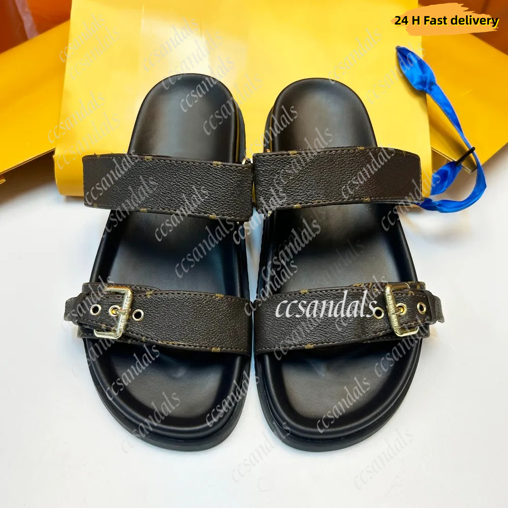 Bom Dia Genuine Leather sandal Slipper Casual Shoe summer beach gladiator Mules hasp New womans Flat Slide luxury Designer Sliders sandale 35-44