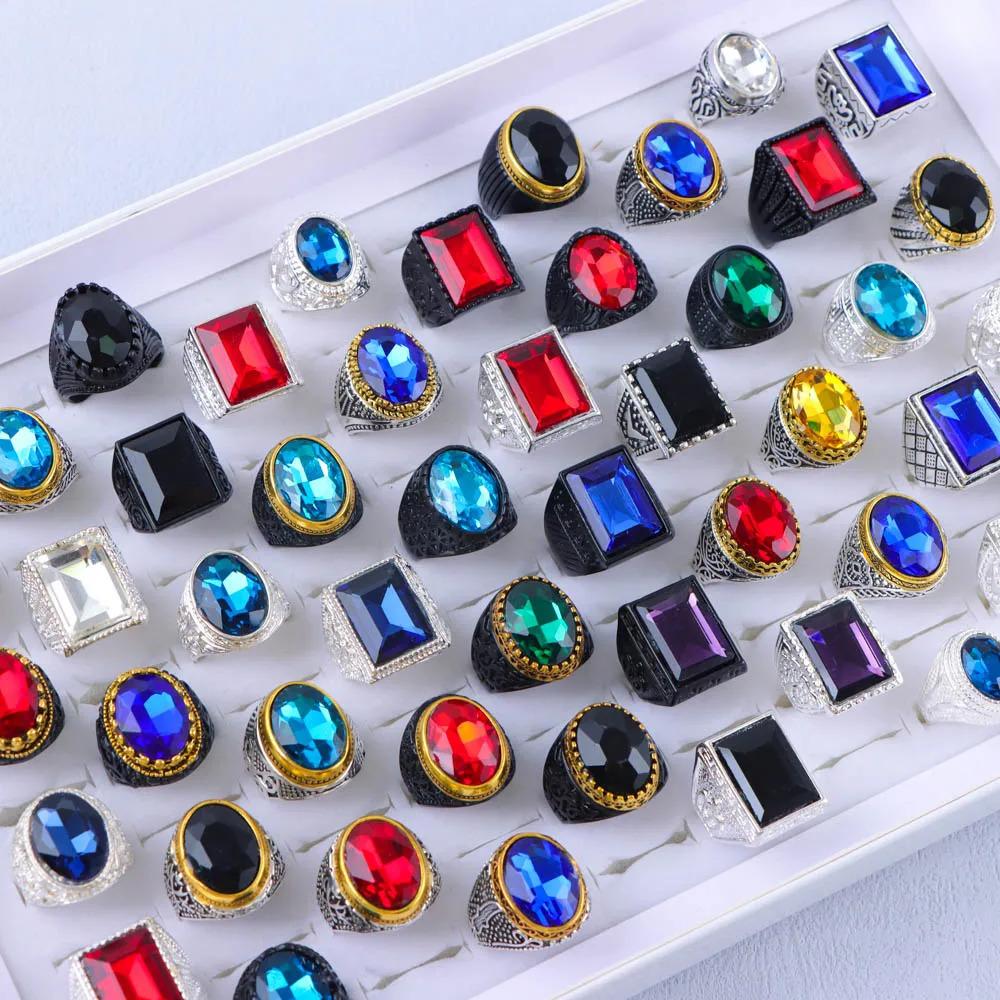 10/20/30/50Pcs/Lot Vintage Nature Stone Rings For Women Men Mix Style Round Square Geometry Jewelry Party Gifts Wholesale 250716