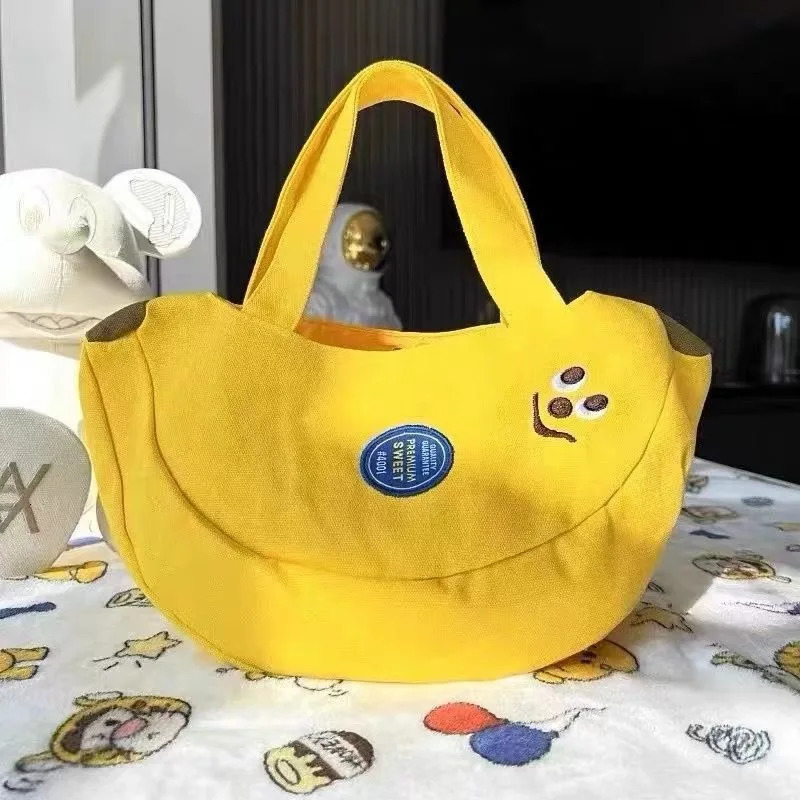ute Banana Bag Cartoon Embroidered Canvas - Lightweight Handbag for Women Office Workers Moms Everyday Crossbody Shoulder Bag 250717