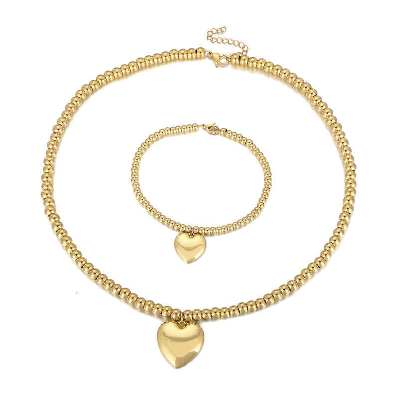 INS Hot Luxury jewelry designer bracelet for Women 3D heart-shaped steel ball gold necklace gold bracelet high-end minimalist daily jewelry set no fad