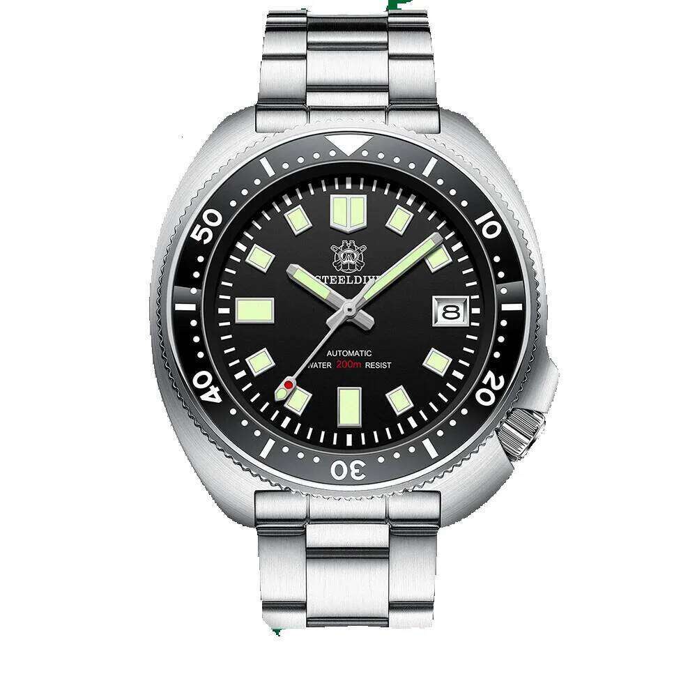 Steeldive Sd1970 White Date Background 200M Wateproof AR Coating Sapphire Glass Nh35 Black Dial Turtle Automatic Mens Dive Watch