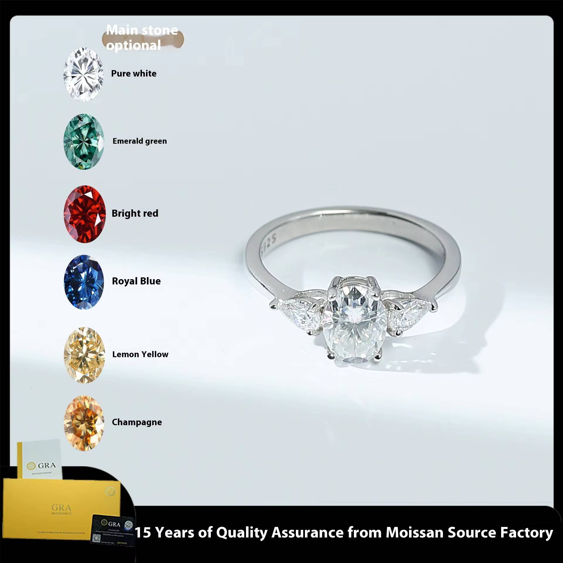 S925 Silver 1.5 Karat 6*8 White Oval Egg-Shaped Fashion Moissanite Ring Wholesale Stylish Temperament for Weddings Birthdays