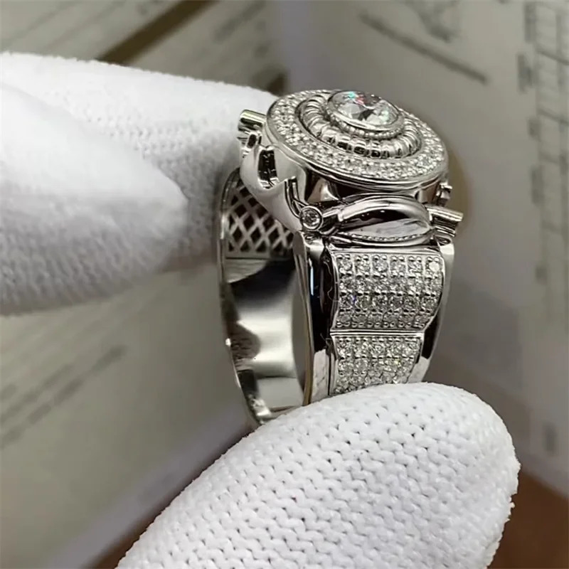 Gorgeous Men Rings Gold Silver Color Square Round White Stone Classic Party Accessories Gift 250717