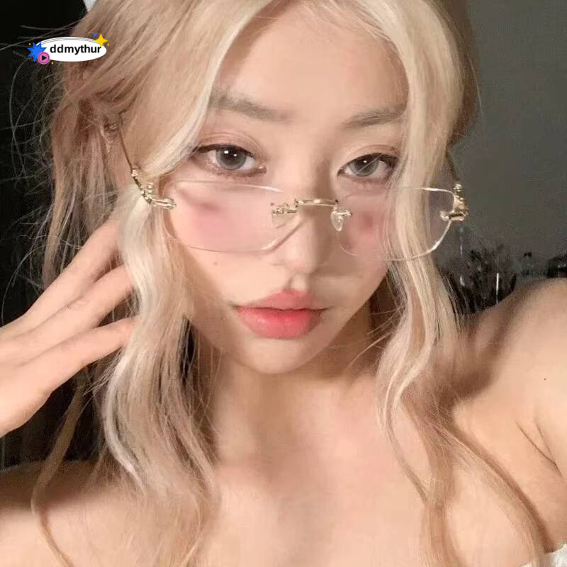 Harajuku Metal Square Frame Y2K Womens Retro Small Glasses Girls Japanese Glass Eyewear Decorative Anti-blue Eyeglasses ddmythur