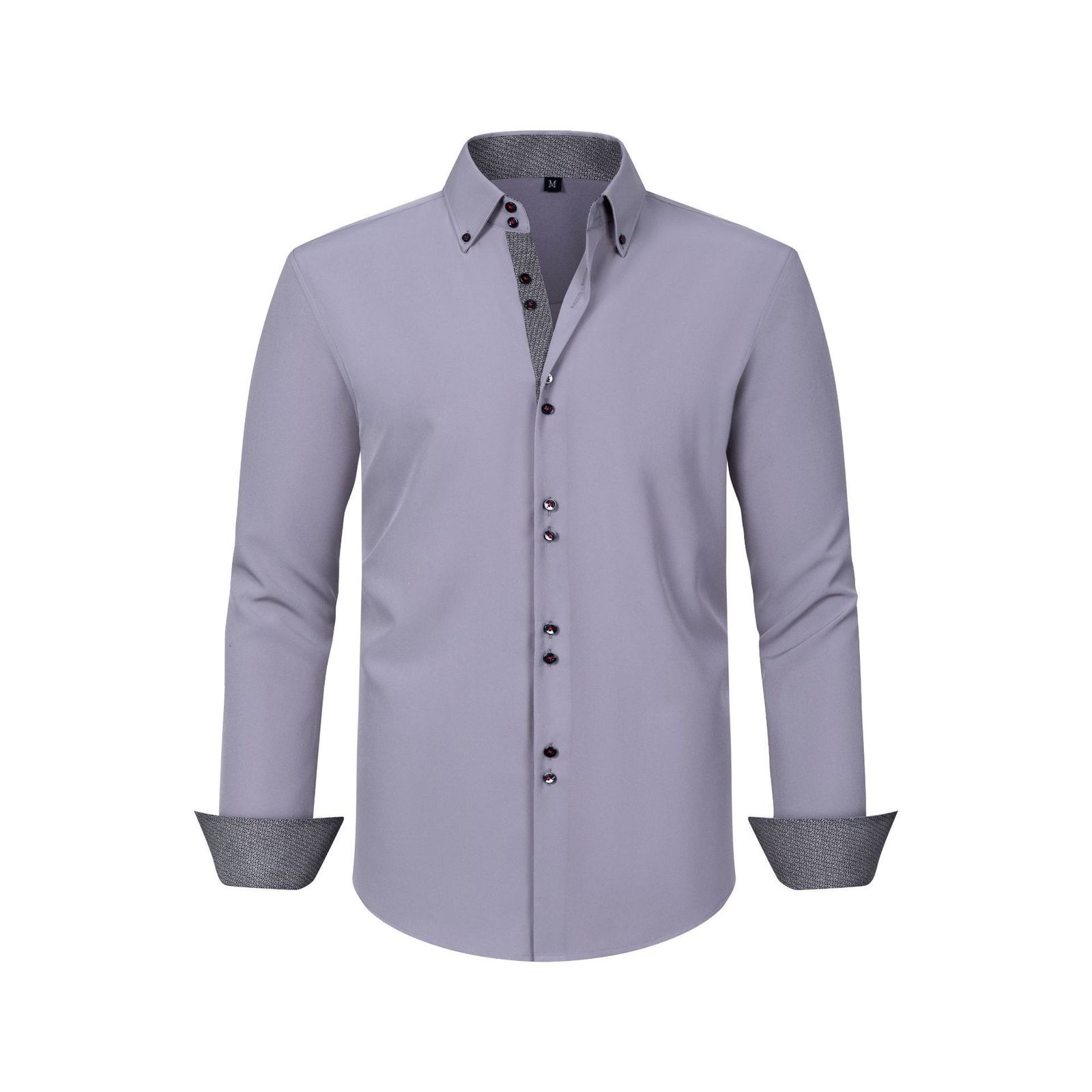 DiBanGu Men Shirt Long Sleeve Black Solid Red Paisley Color Contrast Fashion Dress Shirt for Men Button-down Collar Men Clothing 240827