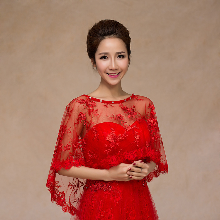 K1427 Spring and summer thin lace cape shoulder tulle white red wedding dress shawl wholesale