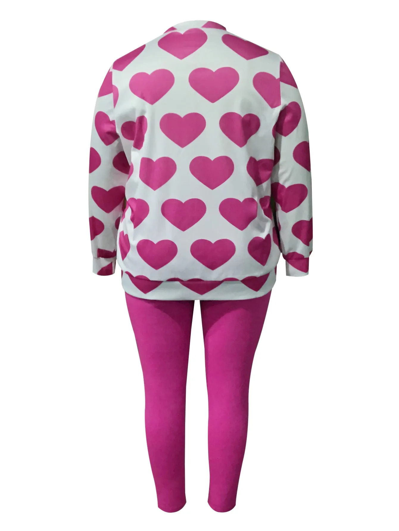 LW Plus Size womens clothing Heart Print Pocket Pants Set casual Autumn Two pieces sets Female long sleeve Top pants sets 250714