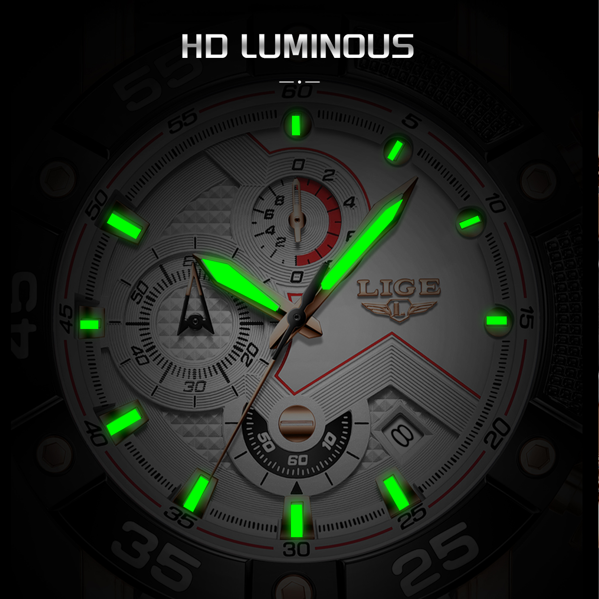 LIGE Men's Watch Fashion Sports Watch (Chronograph/Waterproof/Lightning/Calendar) Silicone Strap Quartz Watch Men's Watch Birthday Gifts