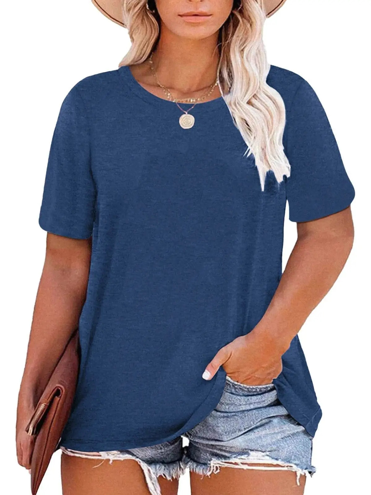 Plus Size Summer T Shirt Tops Short Sleeve Round Neck Casual Loose Fit Tee Tshirts Tunic 250707