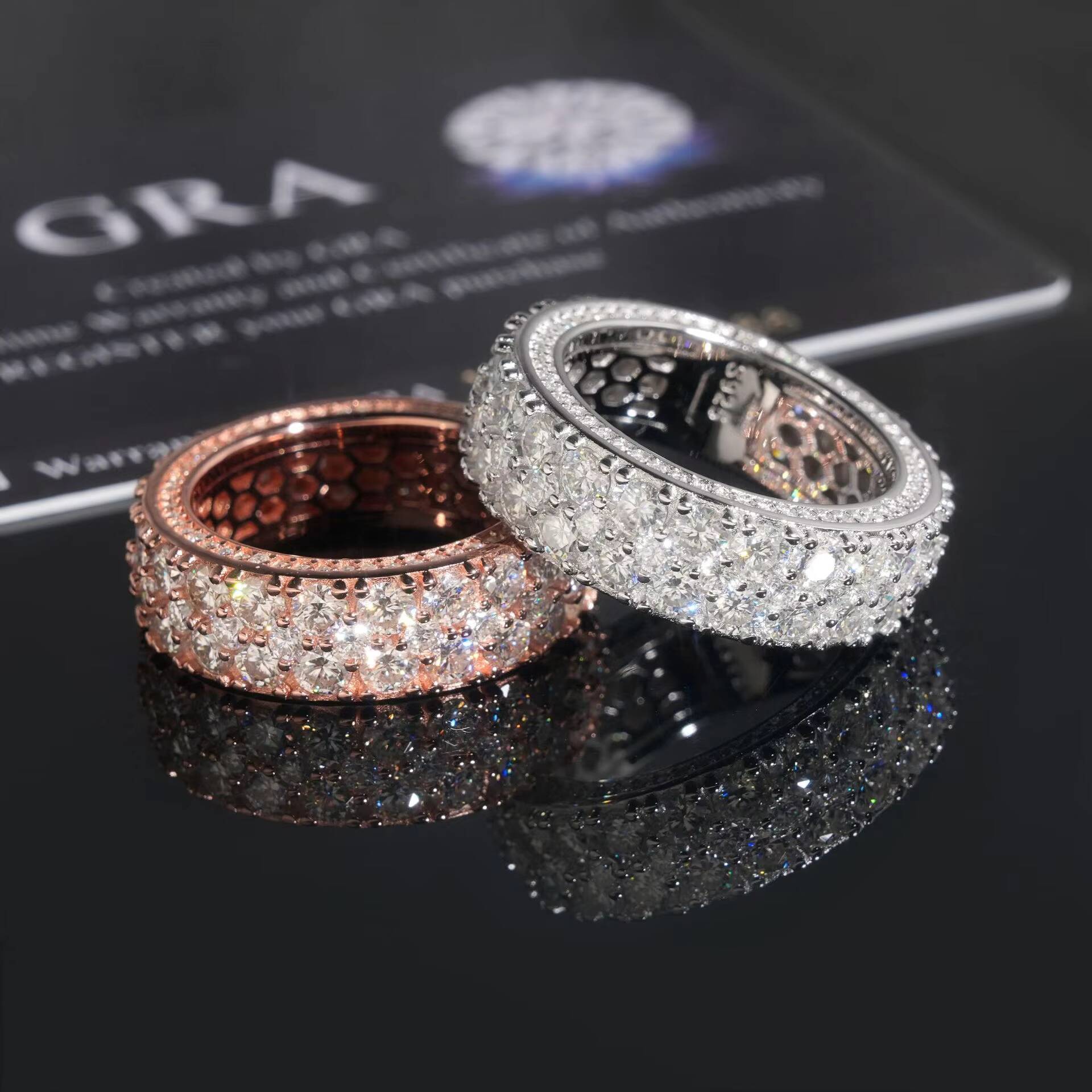 Hip Hop 925 Silver VVS Moissanite Eternity Band 5 Rows Dazzling Sparkly GRA Rapper Tester Mens Rings by