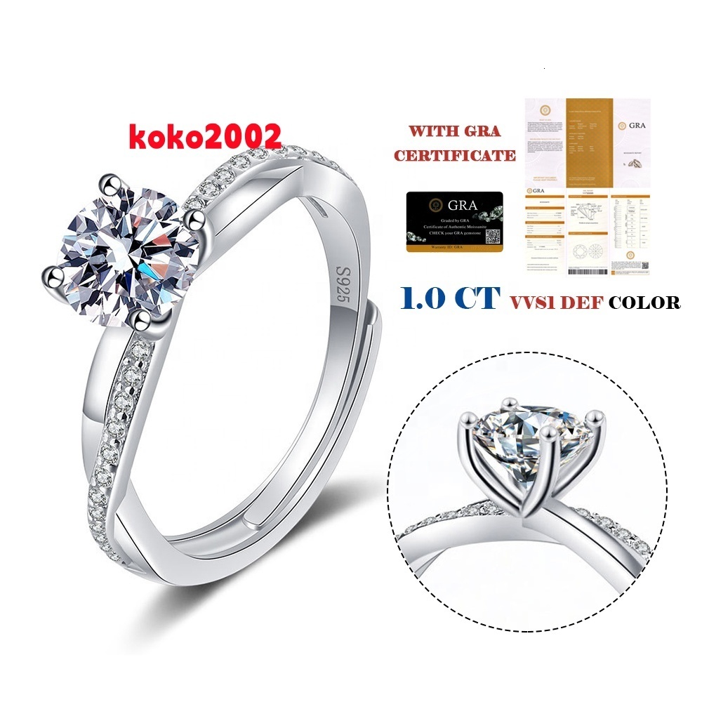 Stylish Real 1ct Moissanite Engagement Rings for Women S925 Sterling Silver Wedding Bands Jewelry With Certificate