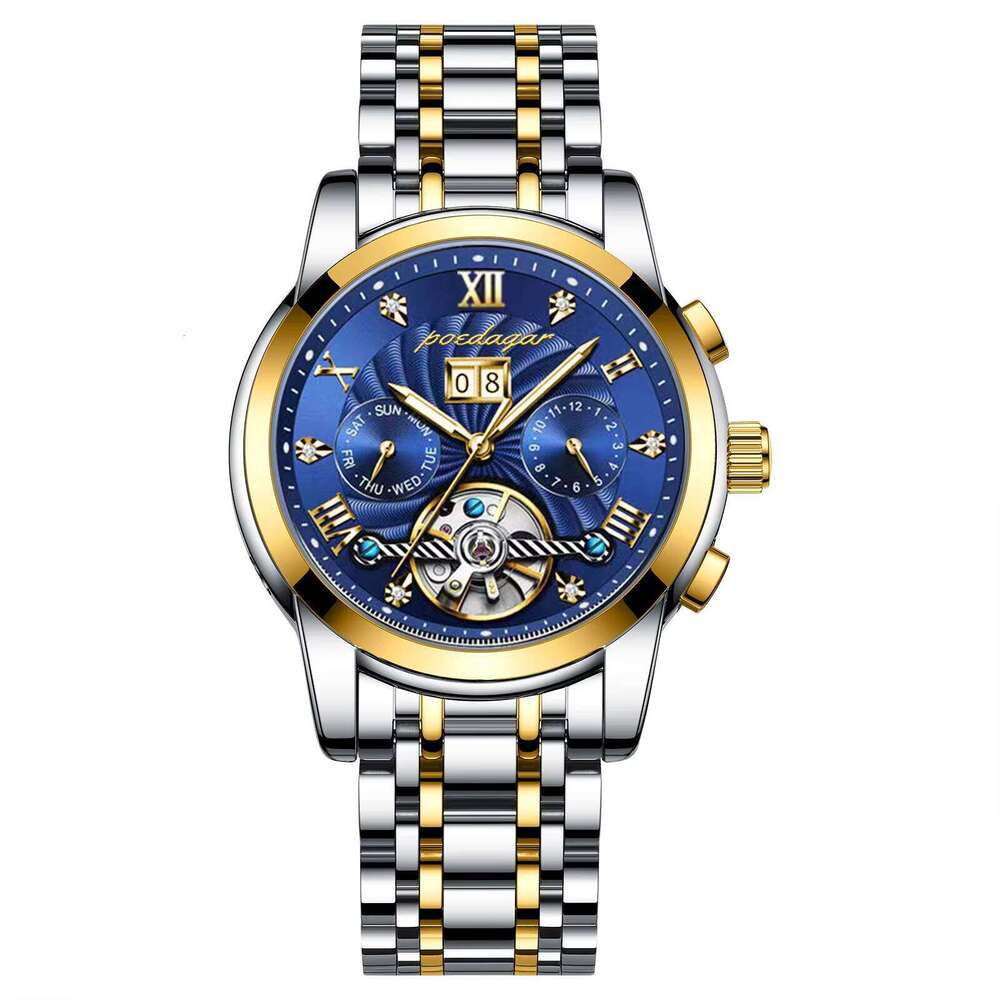 DHgargets Men's Automatic Mechanical Watch - Tourbillon, Skeleton Dial, Day/Date, Luminous, 50M Waterproof, Stainless Steel Business Watch