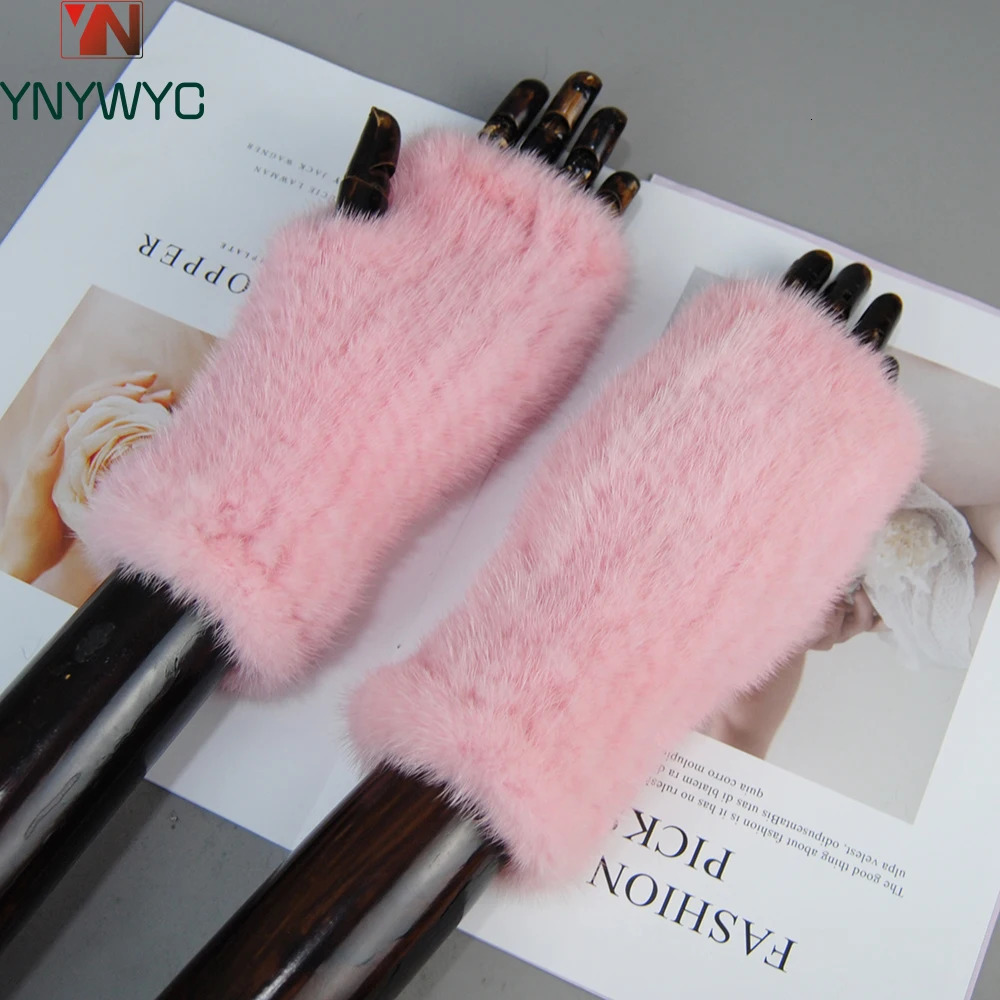 Style Top Quality Womens 100% Winter Warm Mink Fur Knitted Half Finger Gloves Girls Typing Mittens 250717