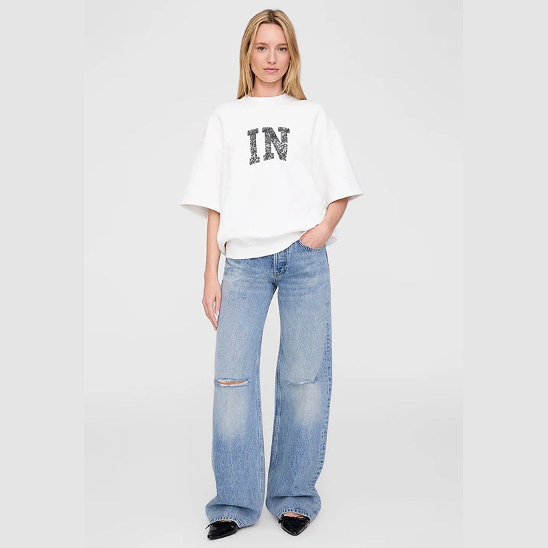 New Classic Printed T-shirts Pleated Sweatshirt Women Loose Short Sleeve T-Shirt Cotton Tops