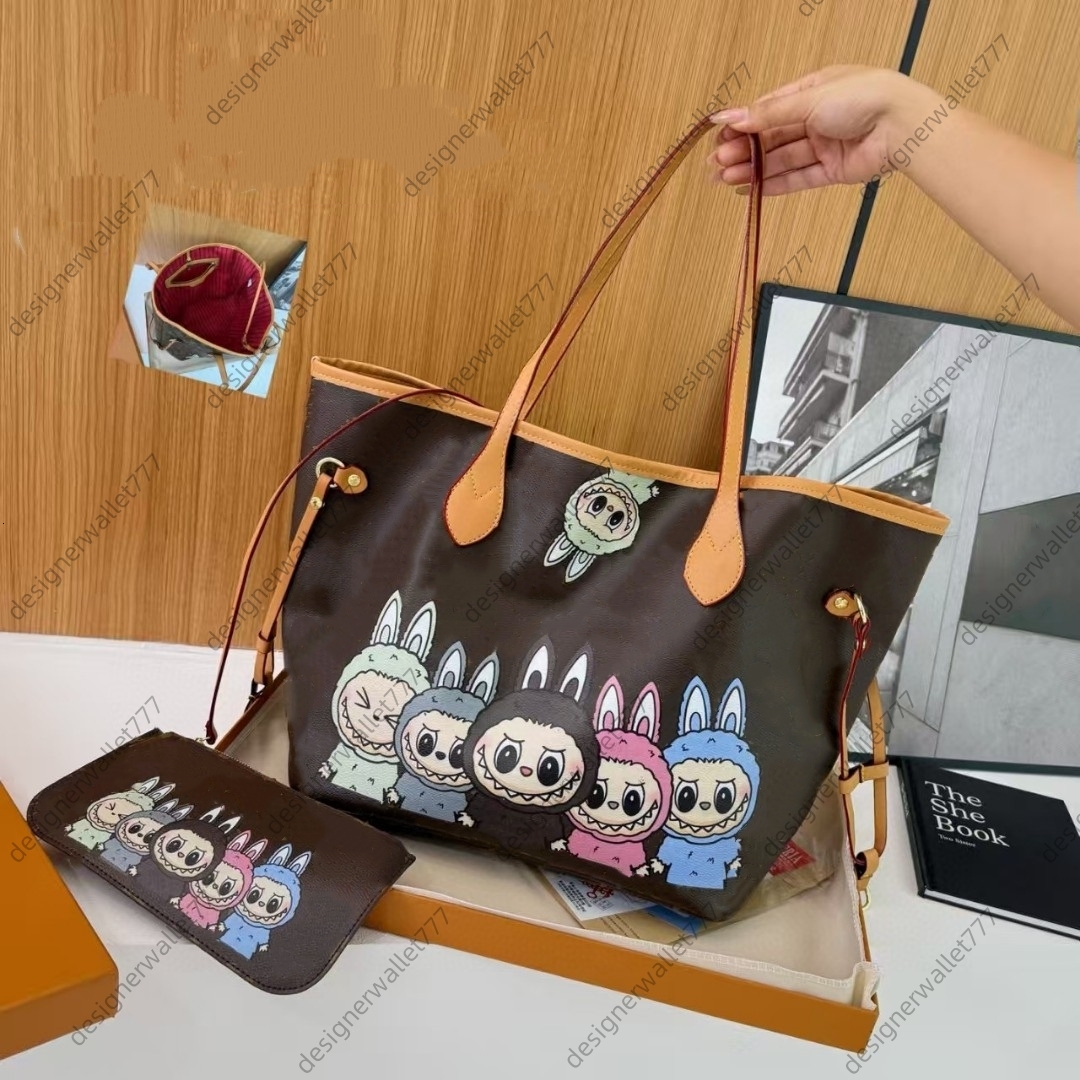 Luxury womens designer bag labubu women handbag popmart lady underarm tote bags 2pcs pocket red inside shoulder bag purse m14997 letters and flowers