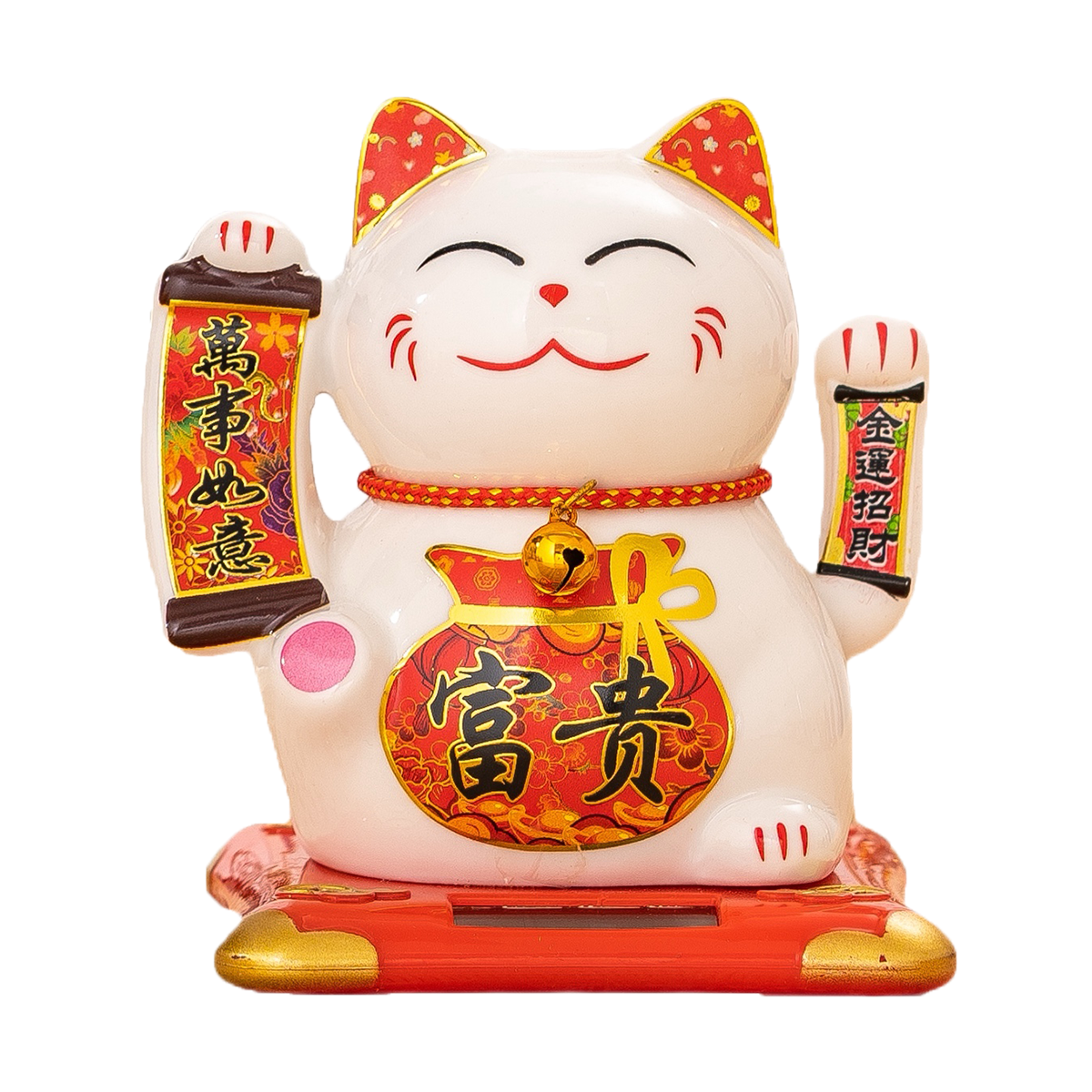 Energy-Efficient Animated Hand-Shaking Ceramic Kitty Figurine Using Photovoltaic Cells Unique Pet Theme Ornamental Design for Vehicles and Indoor Spac