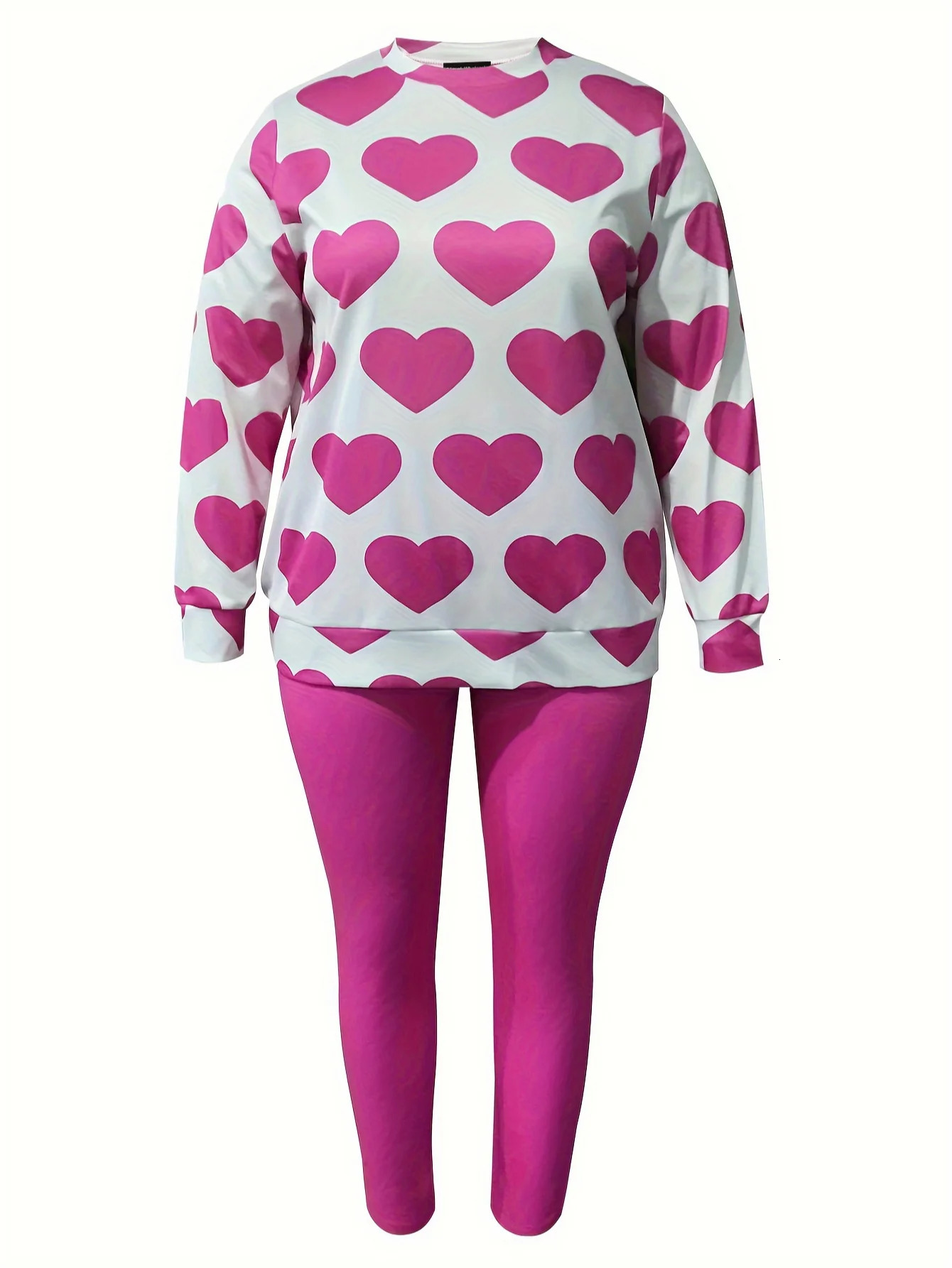 LW Plus Size womens clothing Heart Print Pocket Pants Set casual Autumn Two pieces sets Female long sleeve Top pants sets 250714