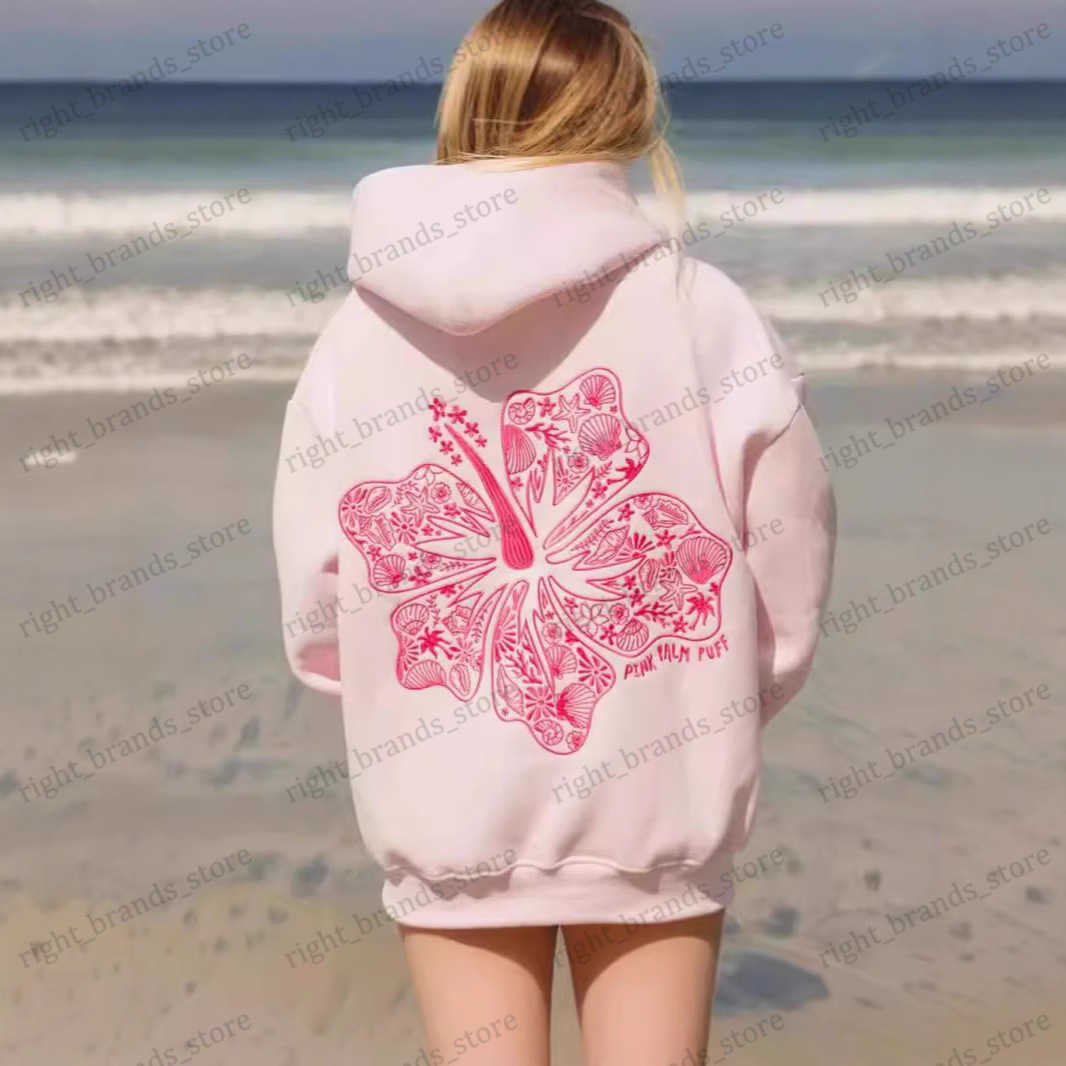 2024 New Version European Size Womens Drop Shoulder Sleeve Ribbed Hawaii Hibiscus Brand Hoodie Printed T250721