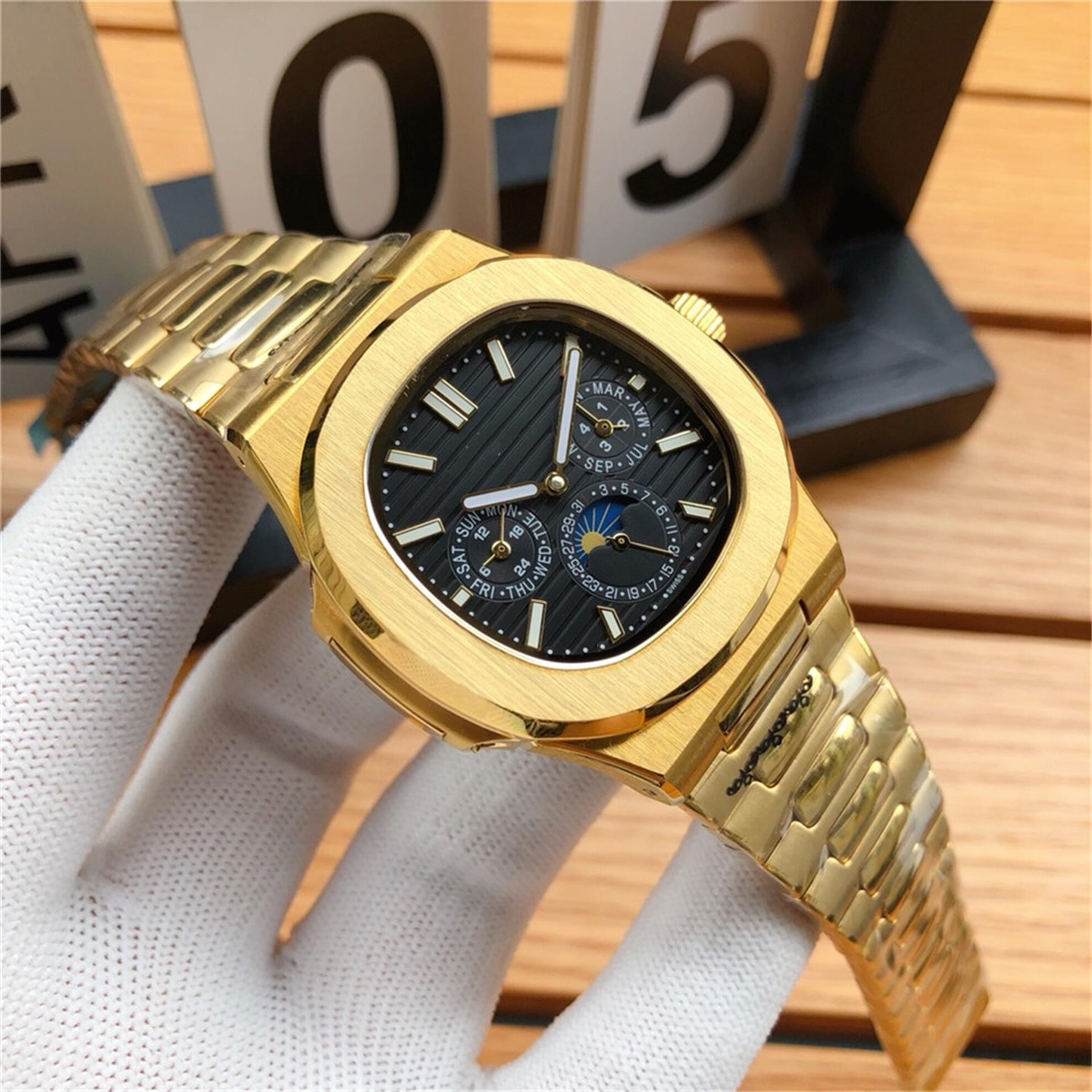 Brand New Men Aquanaut NAUTILUSity 5740 Series wristwatches Men's Automatic Mechanical watches women Luxury Watch Brown Dial Rose Gold Stainless Steel Strap #212