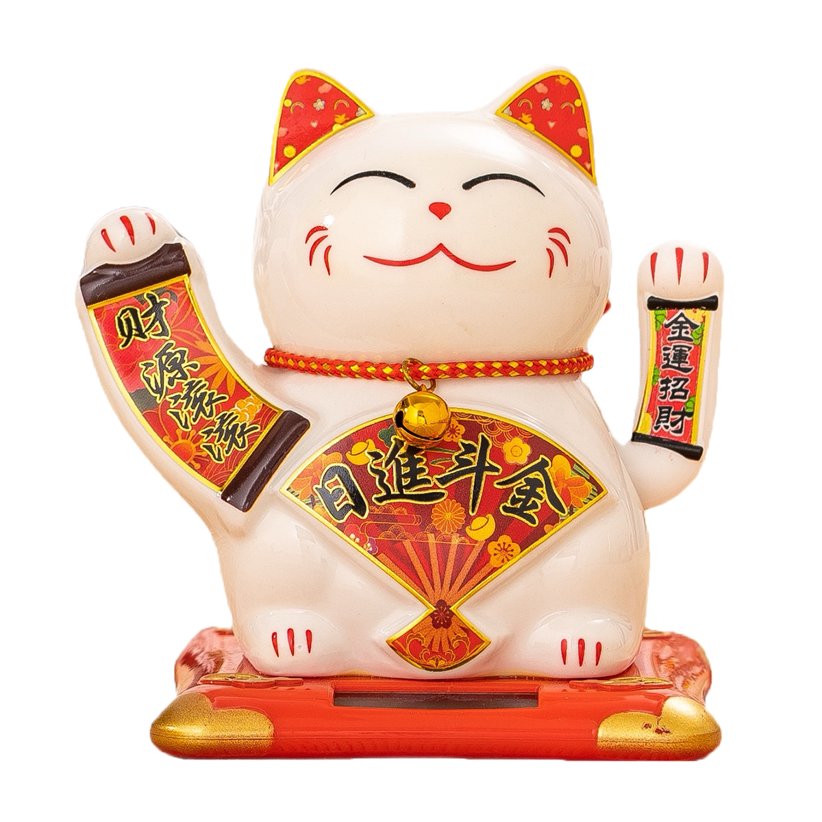 Ceramic Cat Figurine with Solar-Powered Motion - Perfect Vehicle & Home Decor Electric shaking hand Decal technique