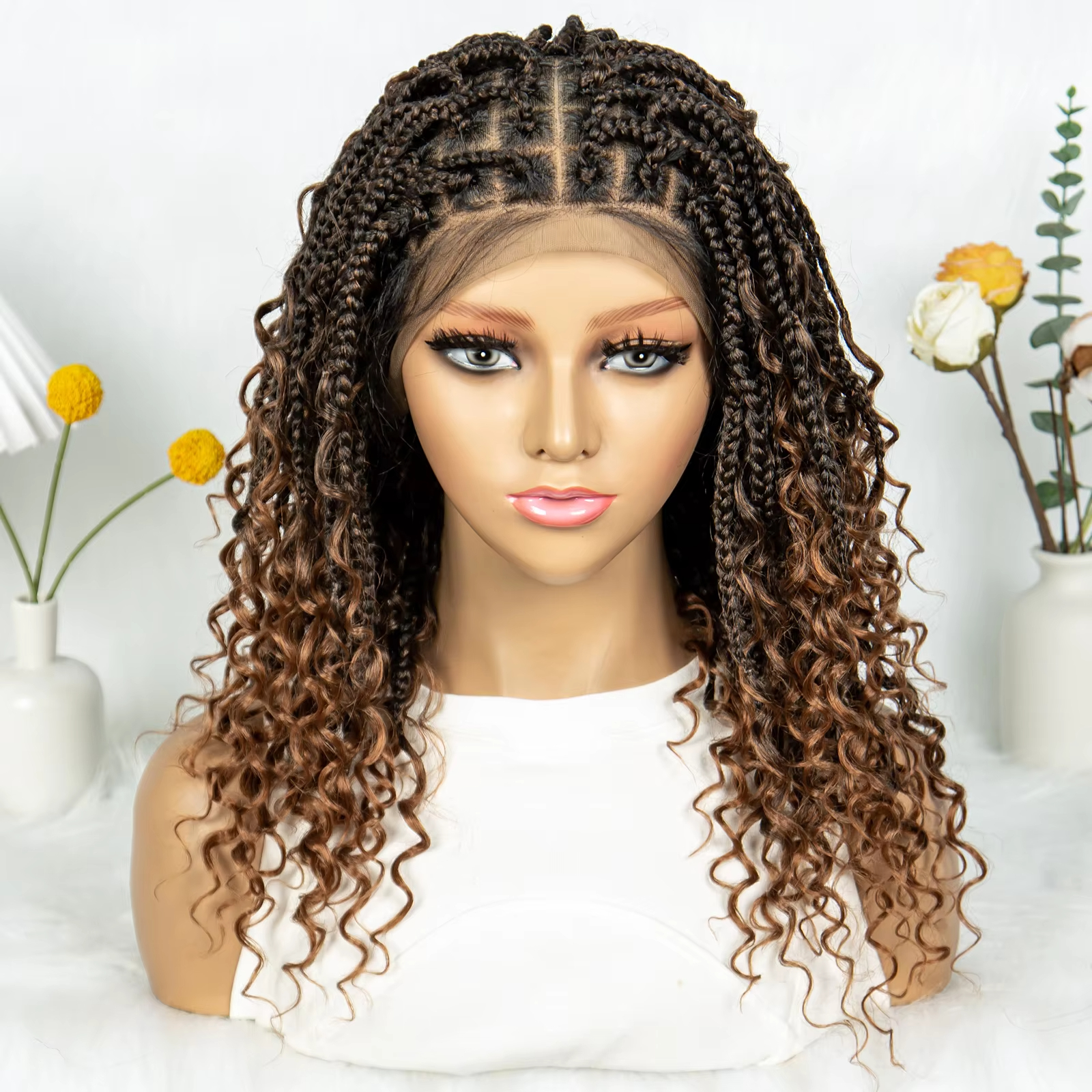 Lightweight Short Braids Wig Triangle Knotless Braided Hair Full Lace Wigs Knotless Box Braided Wigs Synthetic Twisted Braided Lace 180Density Wig Bla