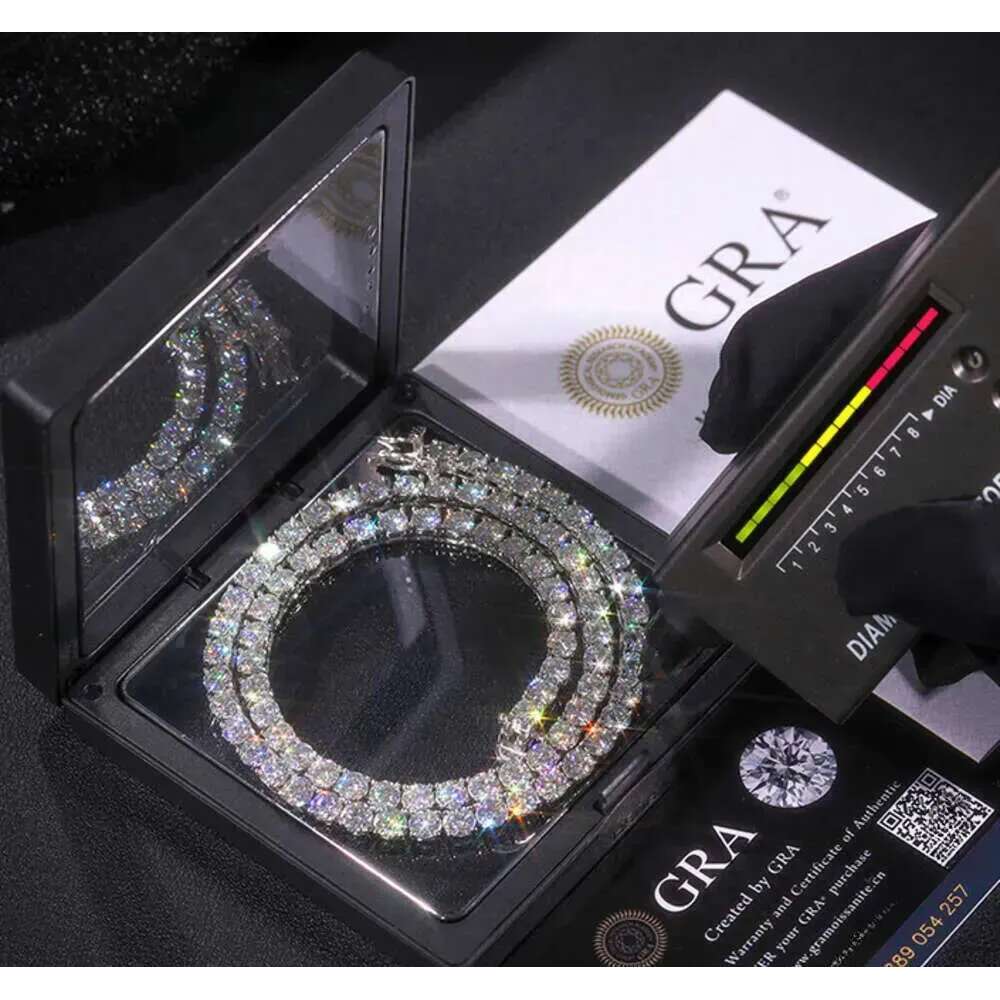 Hip-hop Mosanite tennis bracelet necklace VVS chilled agate stone inlaid cluster crystal ice crack pattern Cuban chain Suitable for both men and women