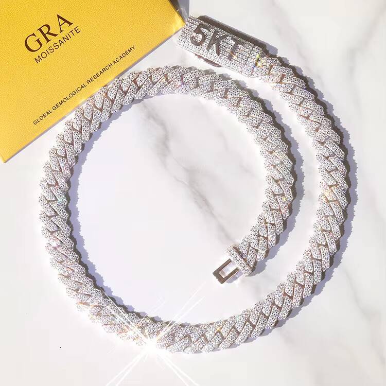 RTS Cuban Link Chain Heavy Silver 10MM 12MM 2rows VVS Moissanite Diamond Cuban Chain for Fine Jewelry Necklace