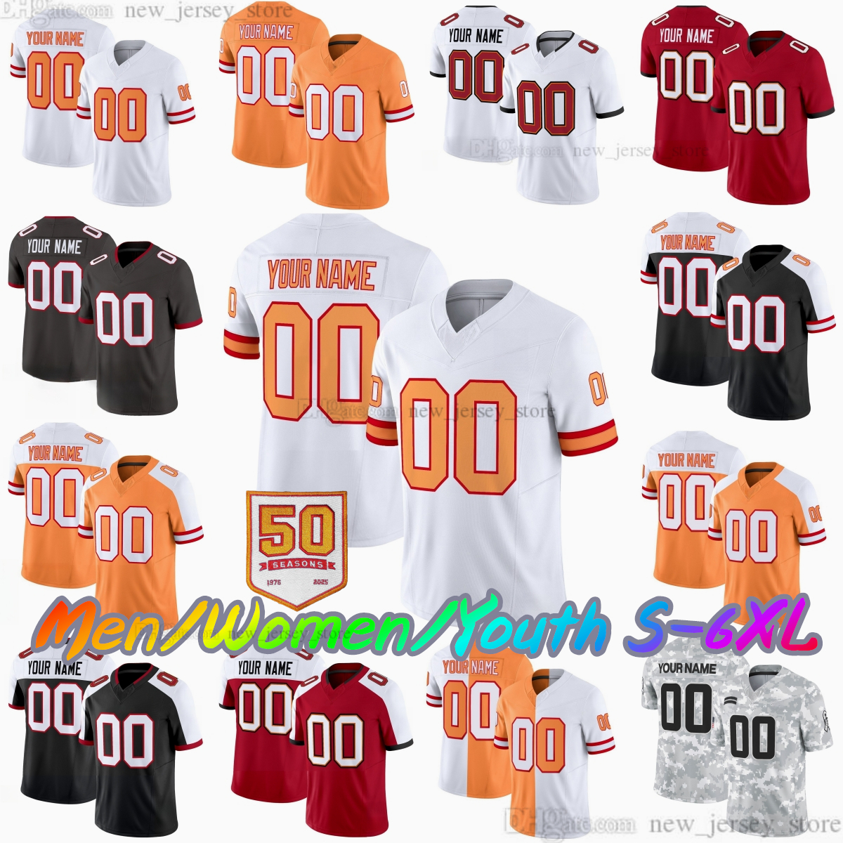 2025 Custom S-6XL 6 Baker Mayfield Jersey 13 Mike Evans 7 Bucky Irving 14 Chris Godwin 1 Rachaad White 9 Emeka Egbuka 31 Antoine Winfield Jr. Vita Vea 50th Stitched Jerseys