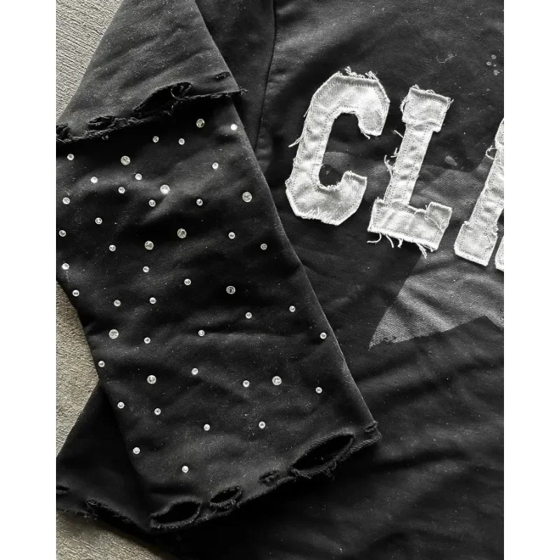 Street letter embroidery printed diamond long-sleeved high-quality O-neck T-shirt women Y2K grunge clothes trendy sports top 250714