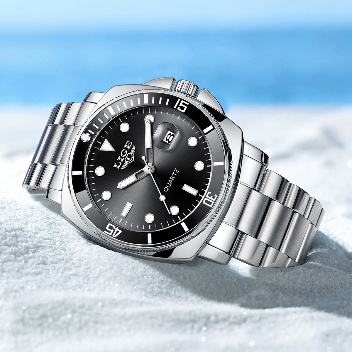 LIGE Men's Quartz Watch Steel Belt Watch Simple Fashion Business Watch Big Brand Watch Sports Waterproof Watch Teenager Watch Holiday Gift