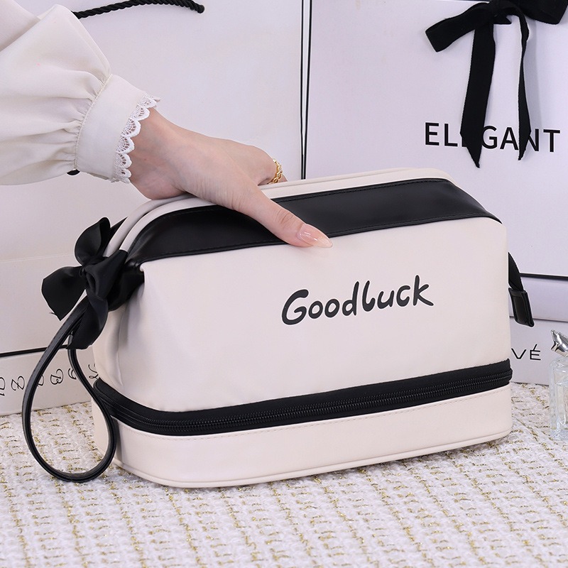 Makeup bag with double-layer partition storage, high-end cosmetics storage bag, wash bag