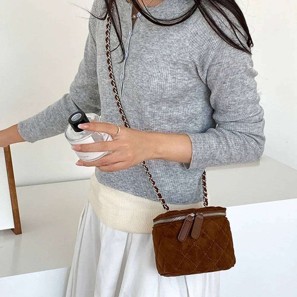 Mini Faux Suede Crossbody Bags For Women 2025 New Designer Box Lingge Chains Shoulder Bag Lipstick Coins Sling Purse