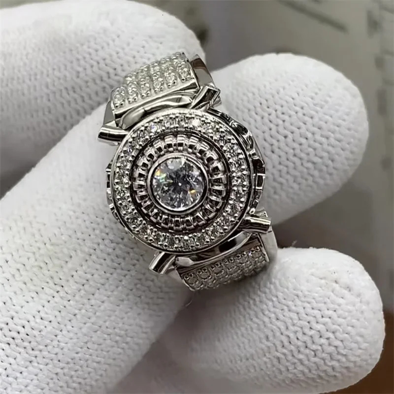 Gorgeous Men Rings Gold Silver Color Square Round White Stone Classic Party Accessories Gift 250717