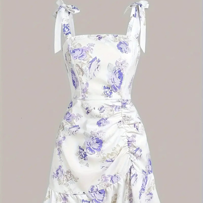 TEMU Women's New French Style Waist-Cinching Halter Long Dress Summer Floral