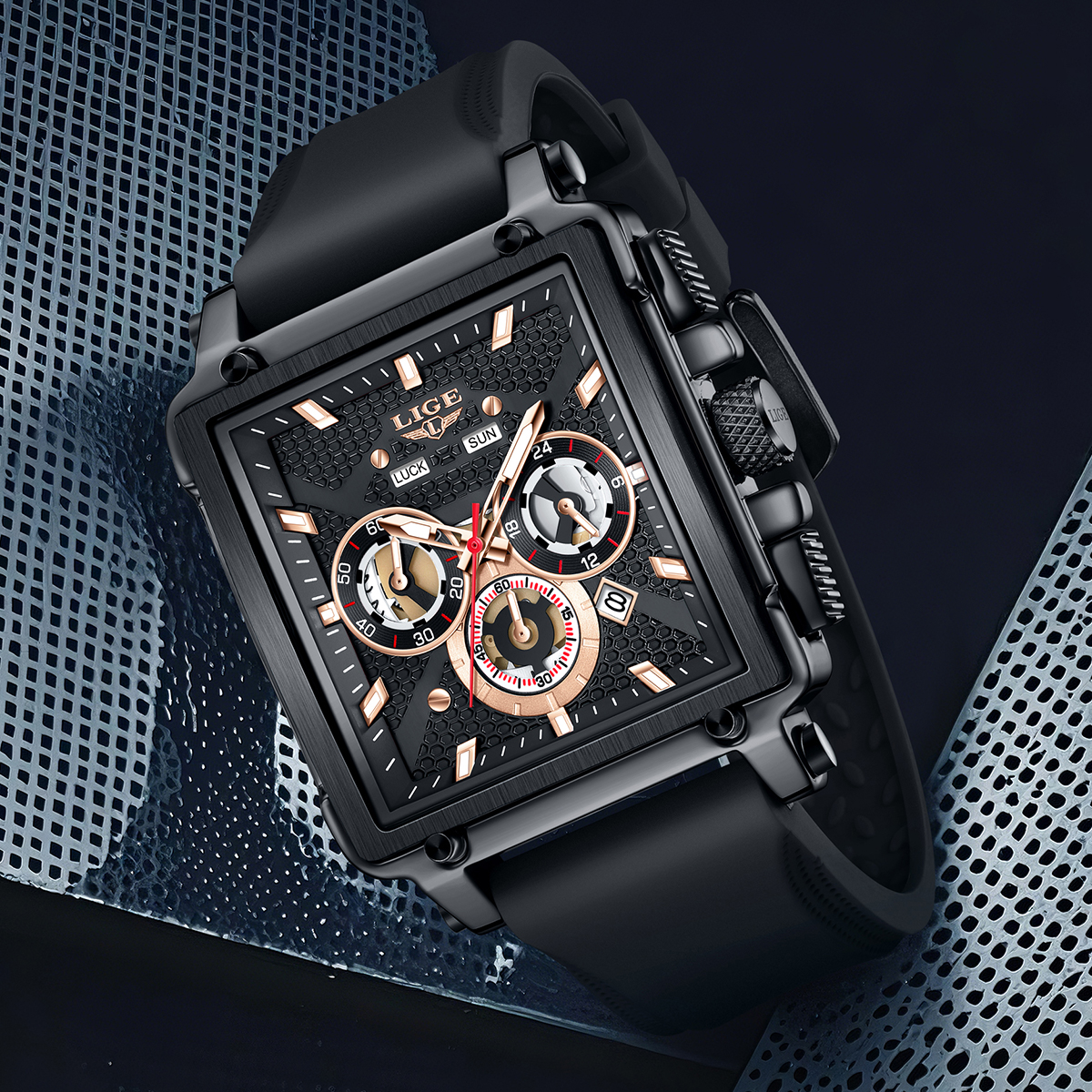 LIGE quartz watch men's waterproof watch Luminous pointer multi-function chronograph silicone strap sports fashion business watch Holiday Gifts T