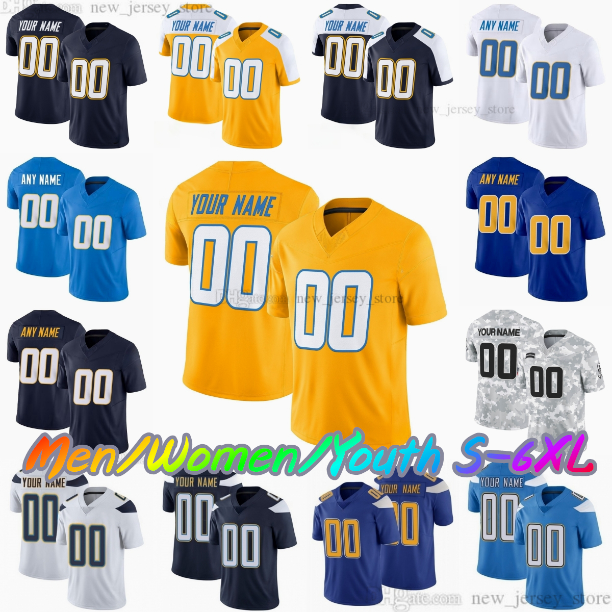 2025 Custom S-6XL New 10 Justin Herbert Jersey 15 Ladd McConkey 3 Derwin James Jr. 52 Khalil Mack 1 Quentin Johnston 8 Omarion Hampton 76 Alt 0 Henley Stitched Jerseys