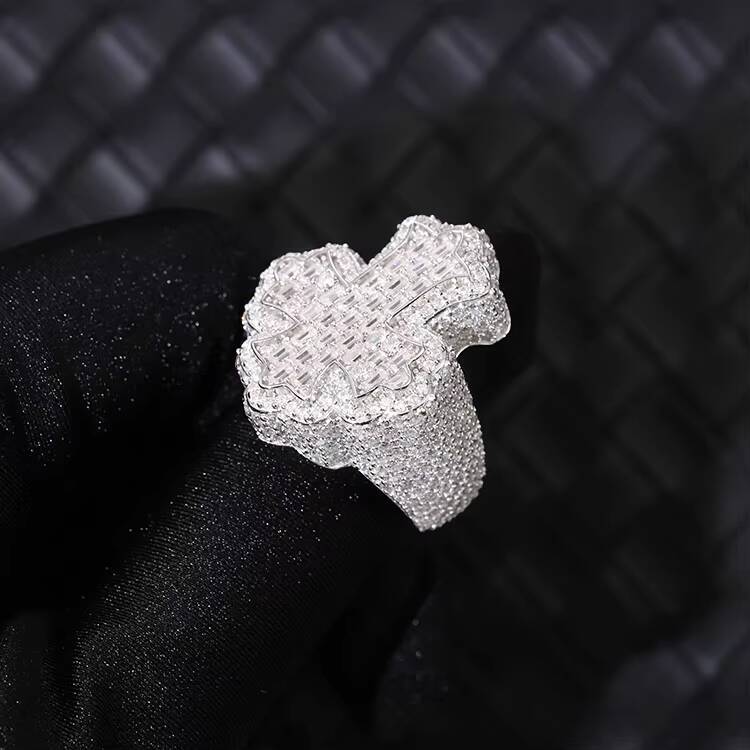 Hot Sale Cross Ring Gold Plated 925 Sterling Silver D Color VVS Moissanite Diamond Ring for Men Jewelry