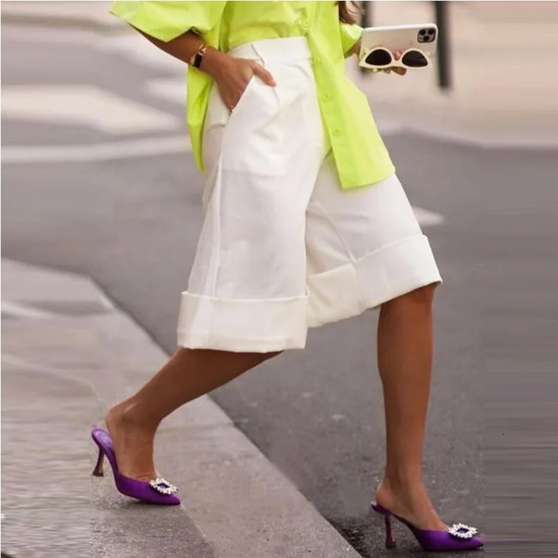 Kristargirls Wide Leg Pants S For Summer 2025 Loose Casual Knee Length White Sh…