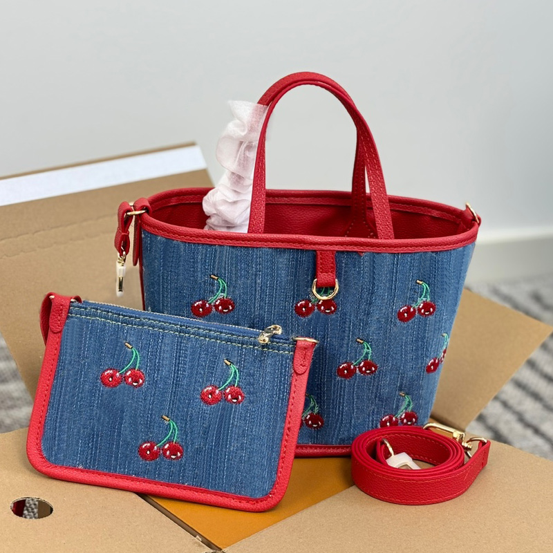 Cherry designer bag luxury tote bag purse underarm shoulder bags chain flap crossbody bag wallet card holder letter denim handbags weekend shopping travel pouch