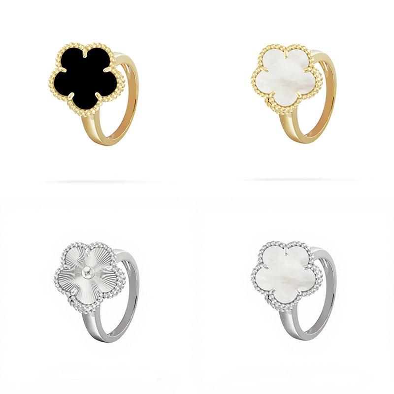 Brand 4/Four Clover Ring Luxury Agate Single Flower Ring Couple Engagement 18k Gold Ring Designer Jewelry for Women and Men