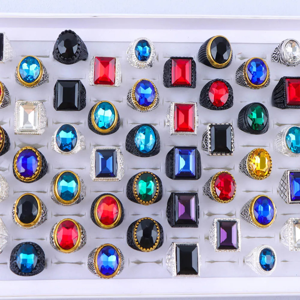 10/20/30/50Pcs/Lot Vintage Nature Stone Rings For Women Men Mix Style Round Square Geometry Jewelry Party Gifts Wholesale 250716