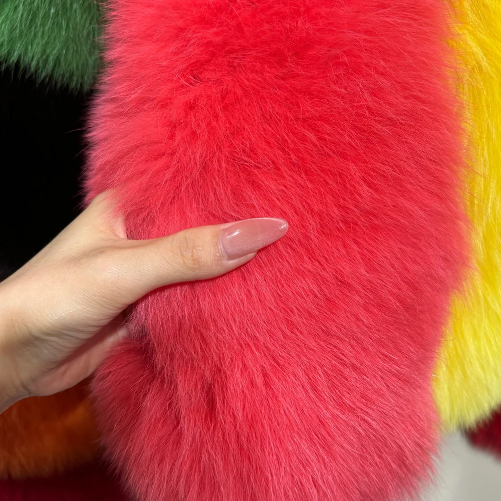 Winter Warm Plus Size Colorful Fox Fur Jacket Coat Women Streetwear 250717