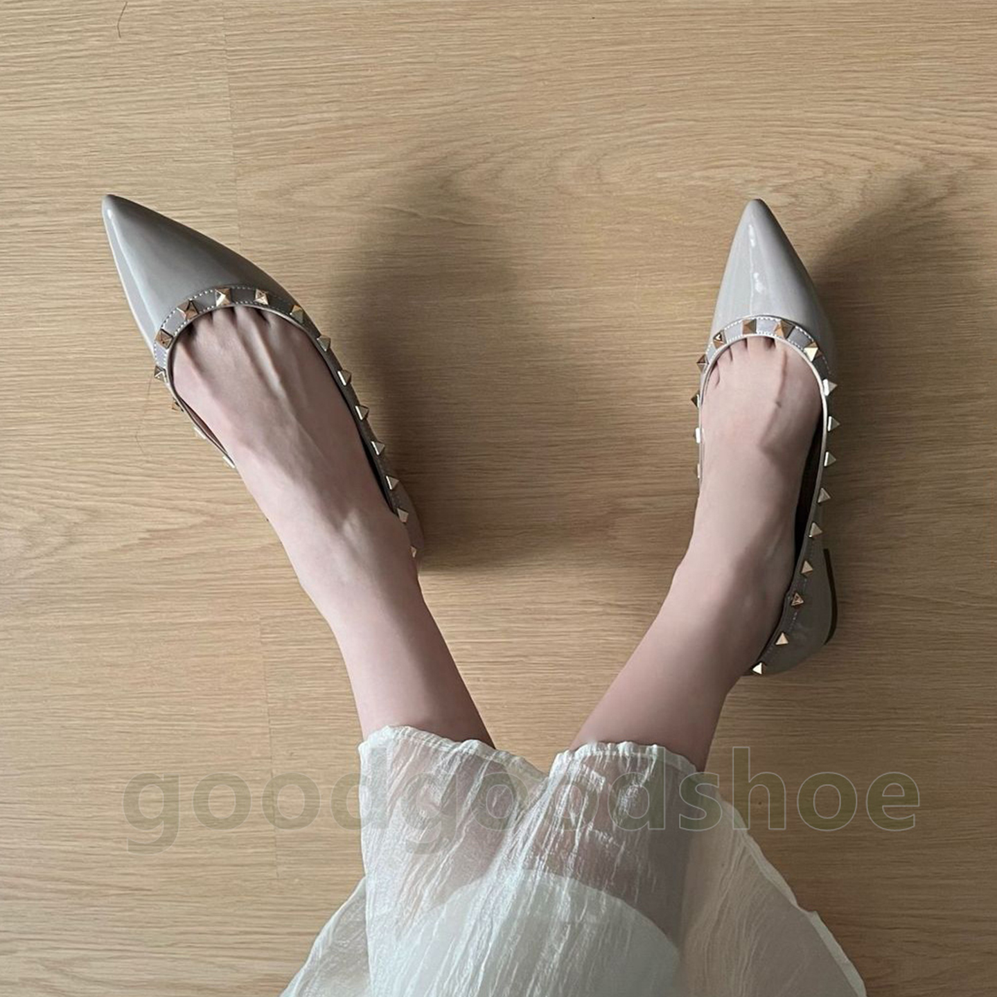 designer pointed toe loafers womens patent leather elegant ballet flats heels ladies dress shoes slip-on shallow mouth luxury rivet mary jane shoes