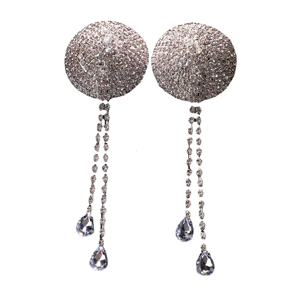 Hot Sale Water Drop Tassel Round Nipple Covers Sexy Carnival VVS Moissanite Iced out Chest Jewelry chain Bling Bling