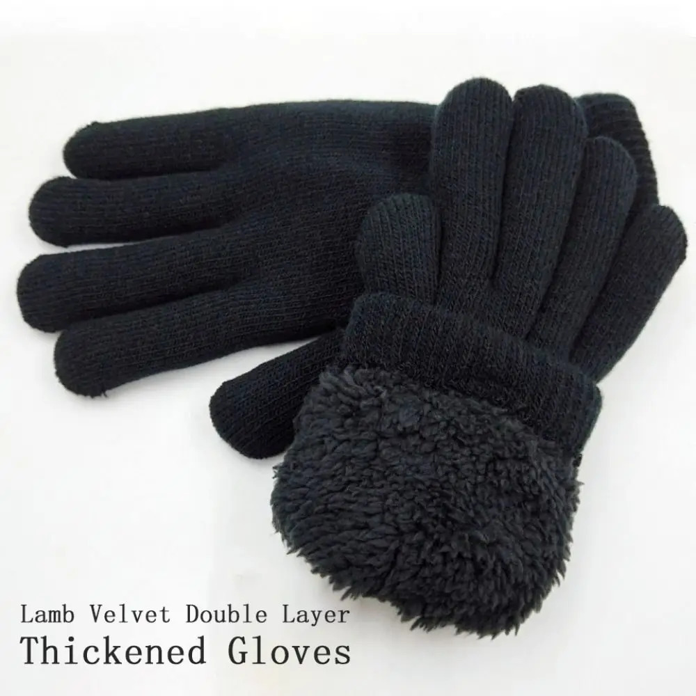 Fashion Boys Girl Winter Gloves Pure Color Lamb Velvet Mittens Soft Warm Black Double Layer Male Thickened Gloves 250716