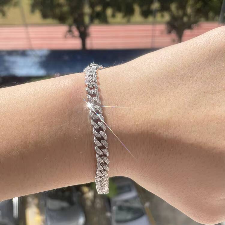 RTS Single Row 6mm Hip Hop Cuban Link Chains Solid 925 Silver Shining VVS Moissanite Chains for Men Women Bracelet Necklace