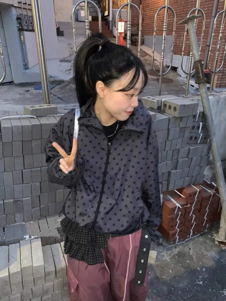 Korean style Fashion Retro Street Windproof Zipper Oversized Hoodie Womens Y2K Harajuku Star Casual Joker Couple Sweatshirt 250715