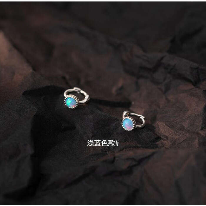 Tiqi Synthetic Colored Opal Pure Sier Stud Earrings for Women Mini Ear Cuff Niche Design Minimalist Ins Style