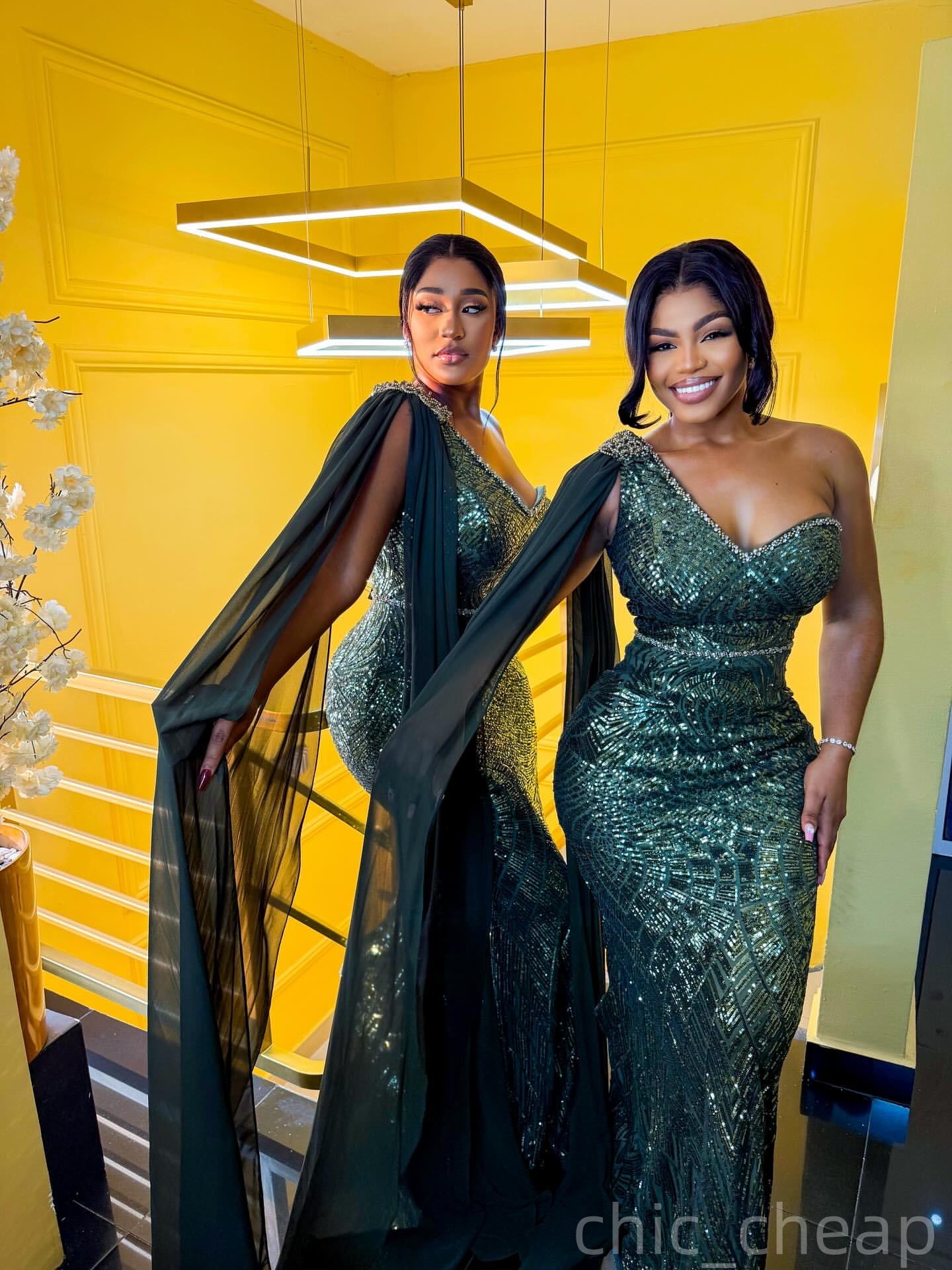 Dark Green Mermaid Prom Dresses 2025 Beaded Sequined One Shoulder Evening Formal Party Second Birthday Engagement Gowns Plus Size Dress For Special Oc